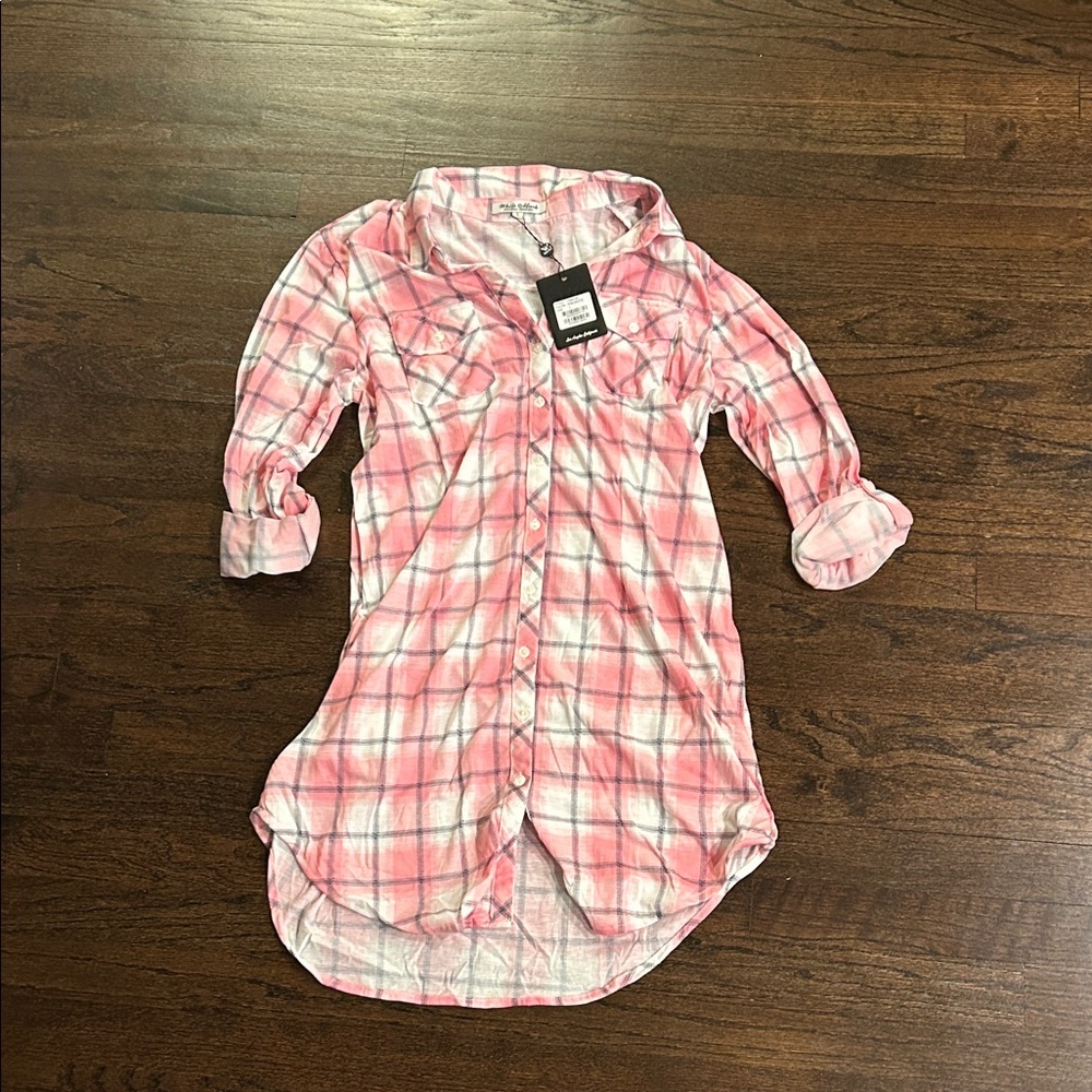 NWT White Mark Women’s Pink Plaid Shirt Size Large